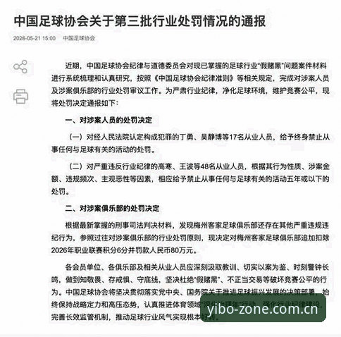 yibo亿博体育官网入口 足协第三批禁足名单详解——17人终身禁赛背后的足球乱象